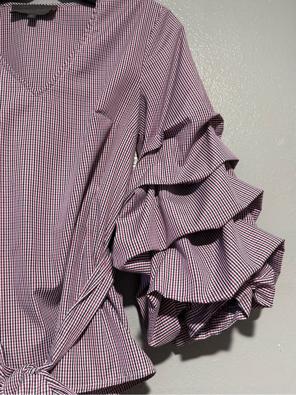 Anthropologie Sunday in brooklyn ruffles sleeve blouse Checked Tie-Waist size XS - Picture 8 of 10